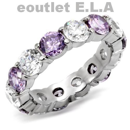 5.85CT BI-COLOUR CZ FULL ETERNITY STAINLESS STEEL RING-3sizes